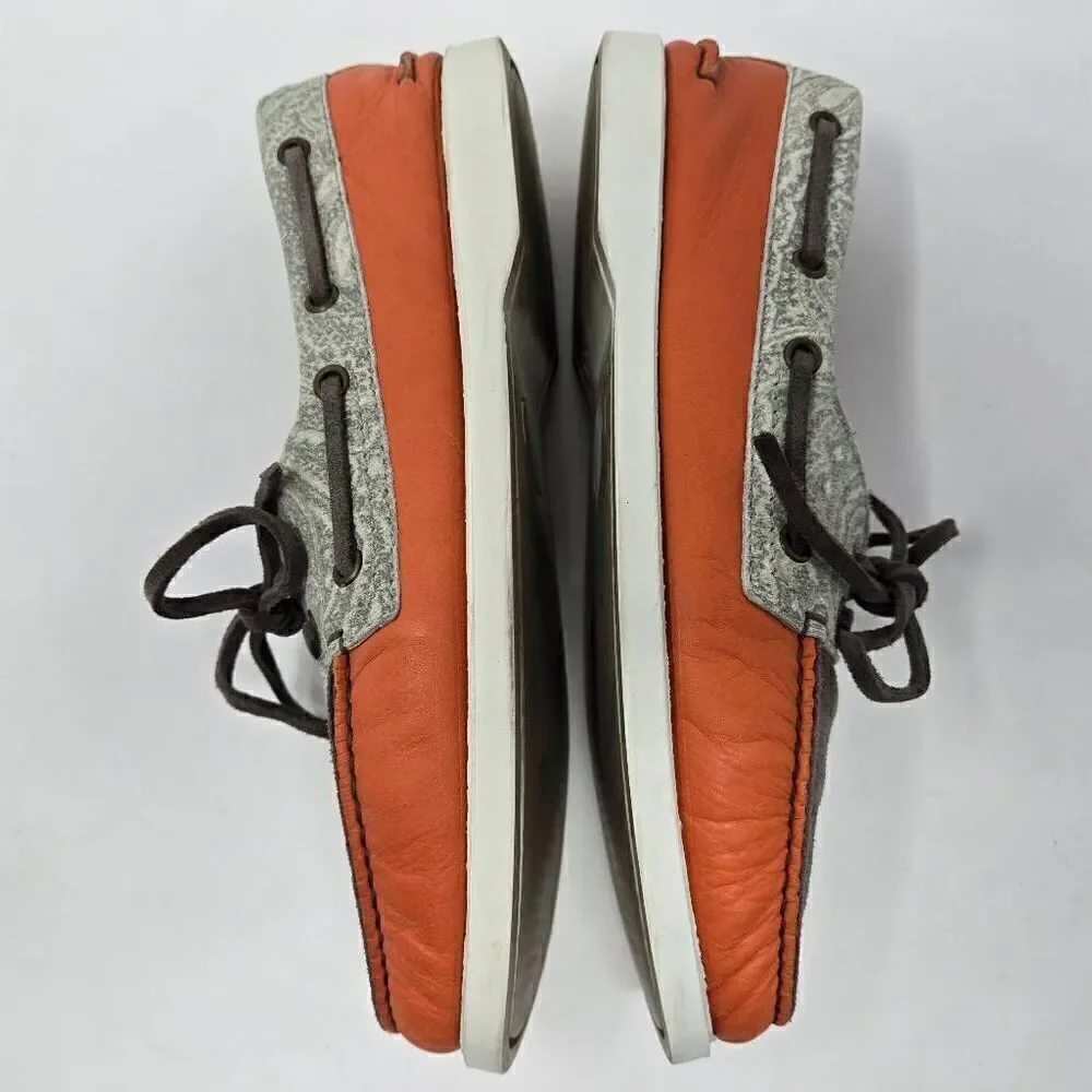 ETRO MILANO ORANGE BROWN LEATHER PAISLEY BOAT SHOES MENS SIZE 41 US 8